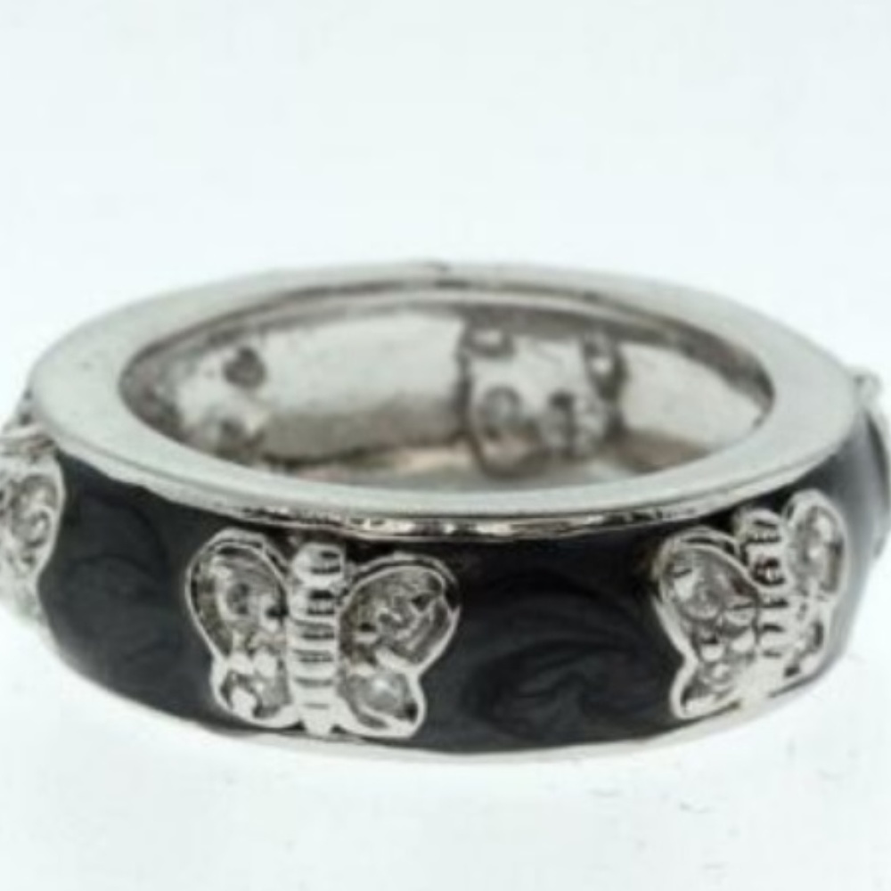 Black Enamel Butterfly Band Ring .925